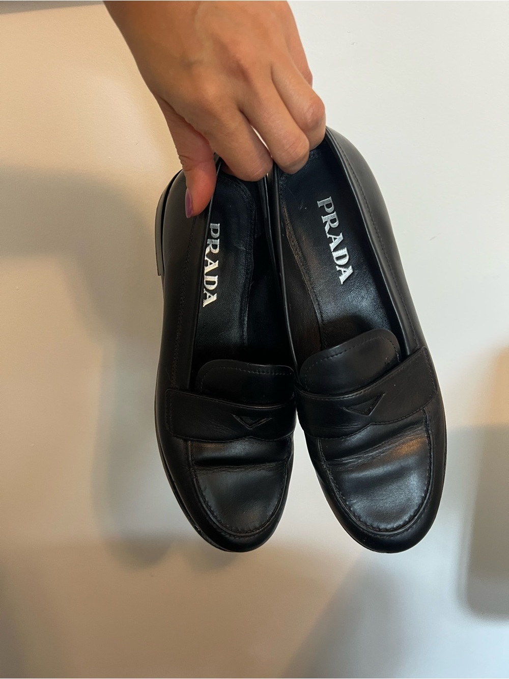Prada Black Leather Penny Loafers